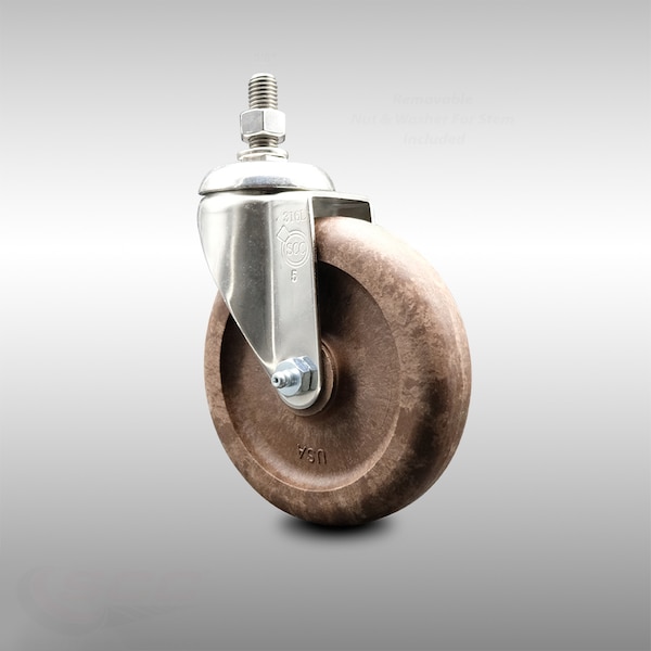 Service Caster 5 Inch 316SS High Temp Glass Filled Nylon Swivel 3/8 Inch Threaded Stem Caster SCC-SS316TS20S514-GFNSHT-381615 - main